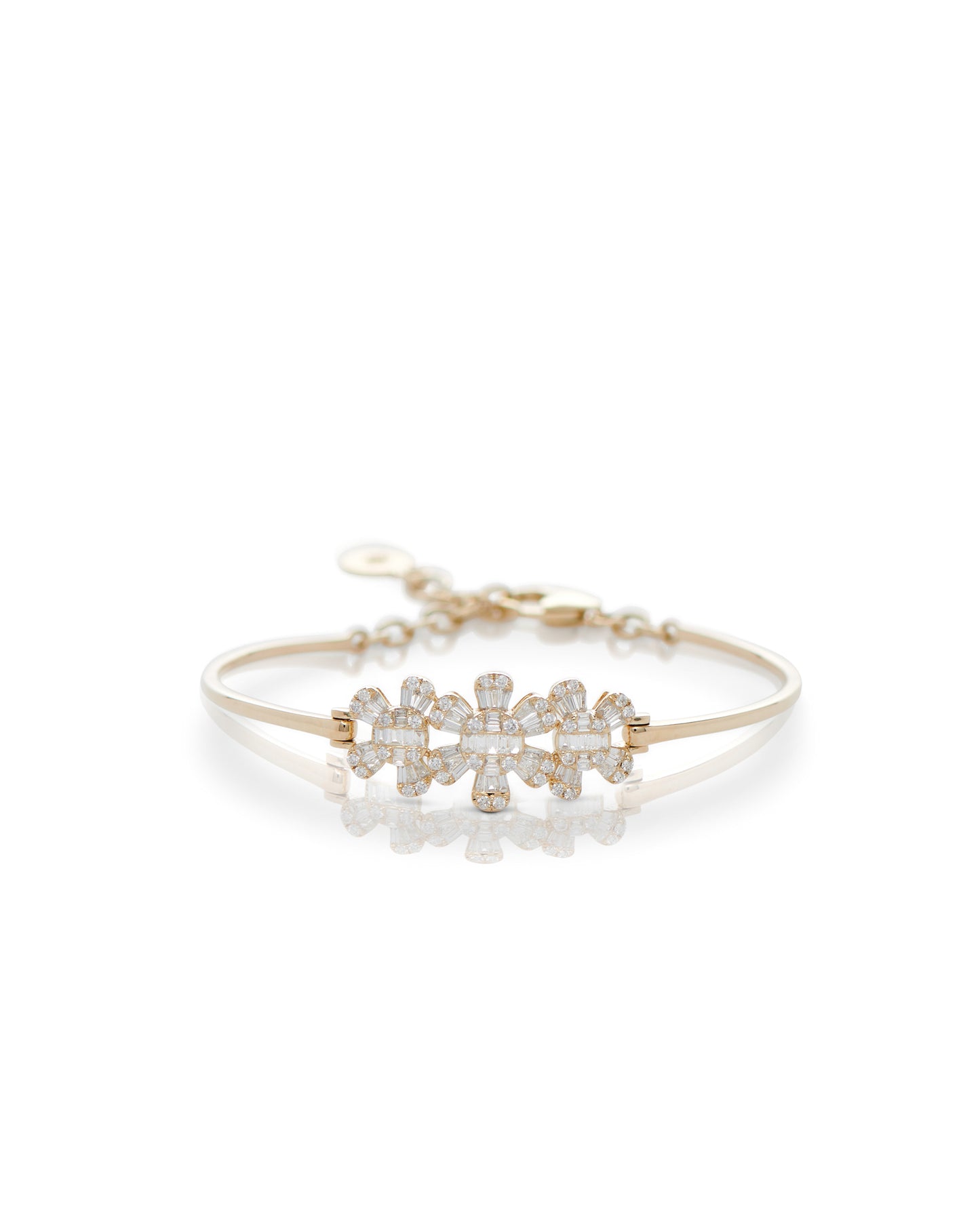 Big Flower Baguette Diamond Bangle