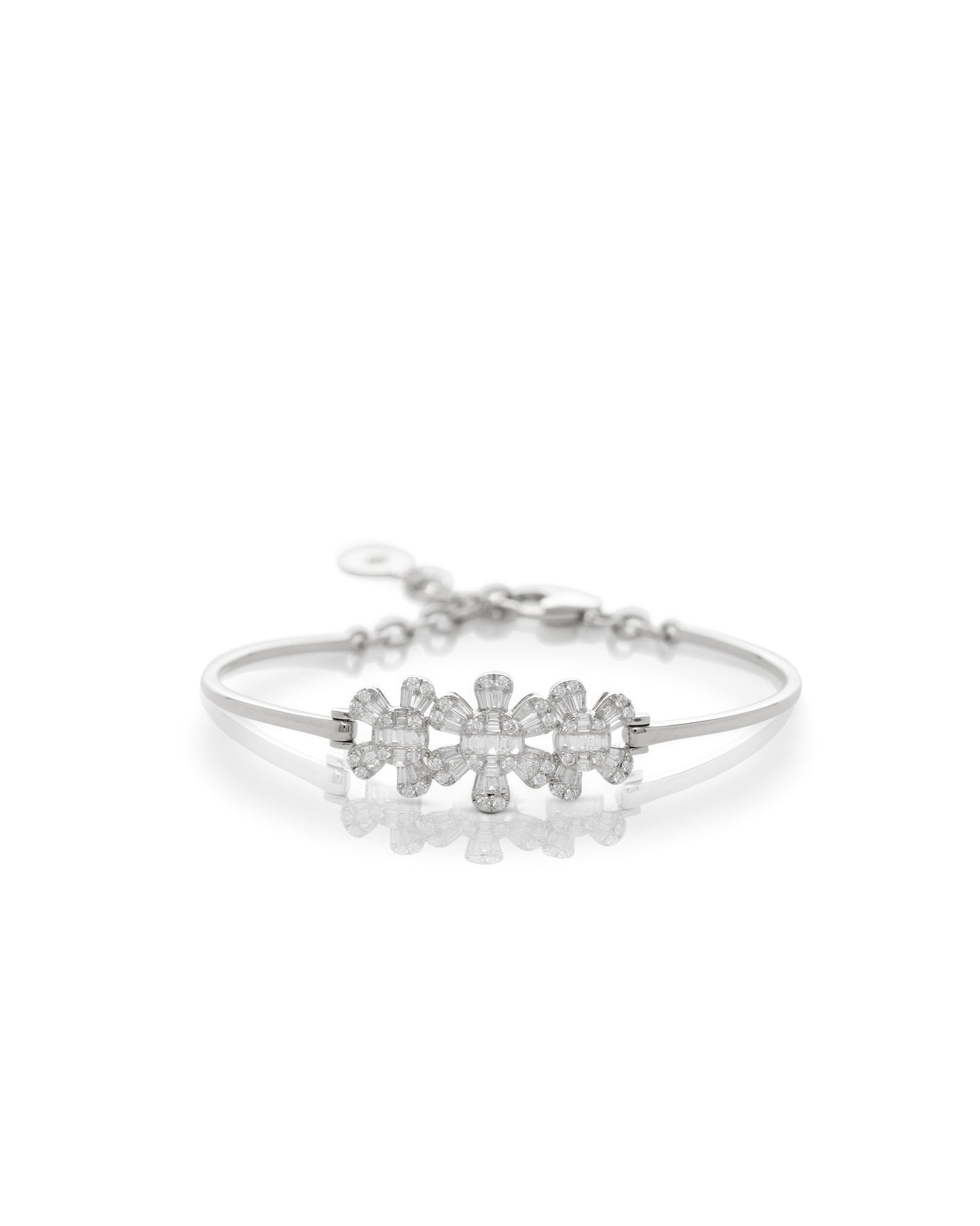 Big Flower Baguette Diamond Bangle