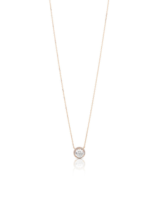 Round Diamond Necklace with Halo Diamond Setting