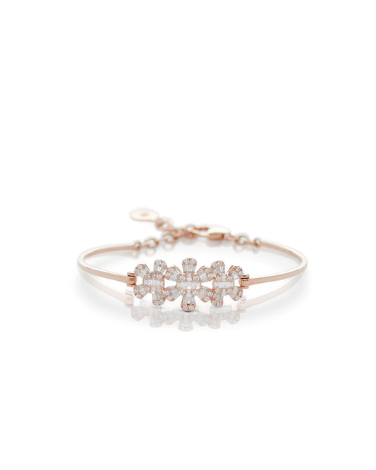 Big Flower Baguette Diamond Bangle