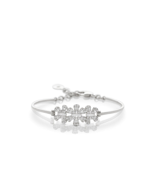 Big Flower Baguette Diamond Bangle