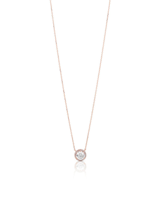 Round Diamond Necklace with Halo Diamond Setting