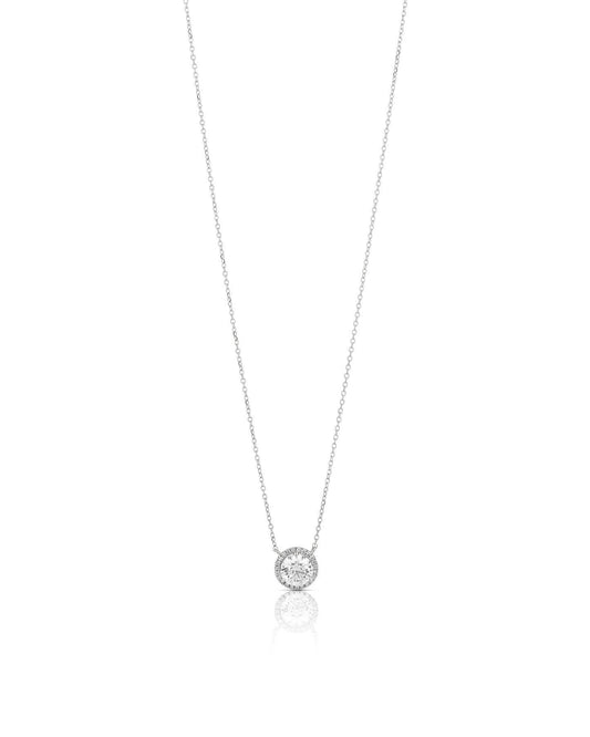 Round Diamond Necklace with Halo Diamond Setting
